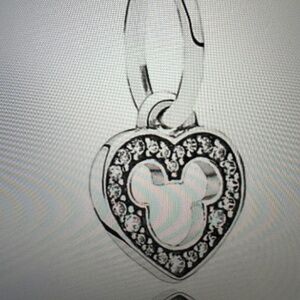Disney Pandora Charm - Mickey Mouse Silhouette Heart Dangle New In Box  Retired